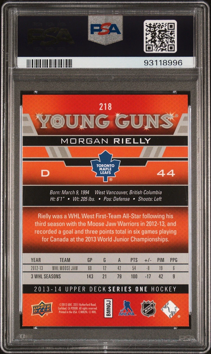 2013 Upper Deck 218 Morgan Rielly PSA 10