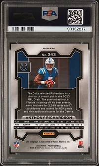 2023 Panini Prizm 343 Anthony Richardson Autograph PSA 9