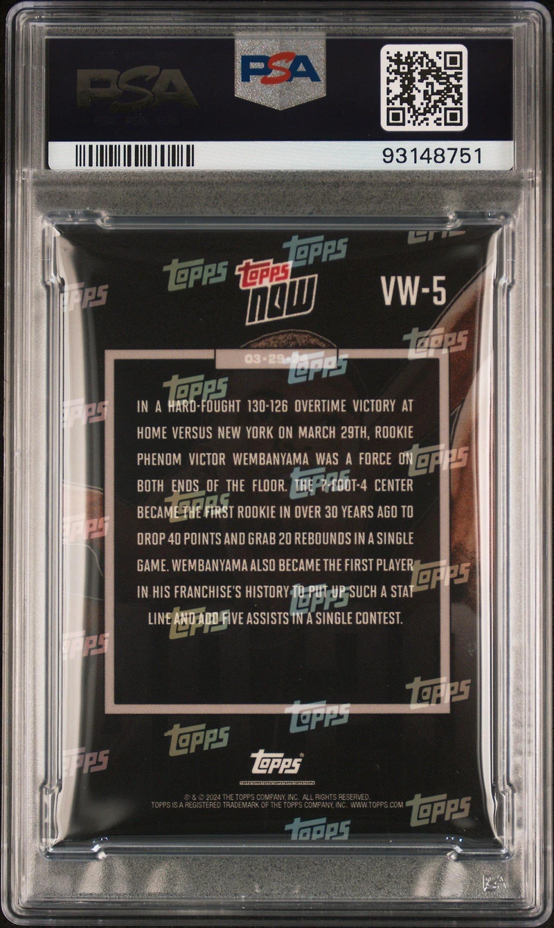 2023 Topps Now Vw5 Victor Wembanyama PSA