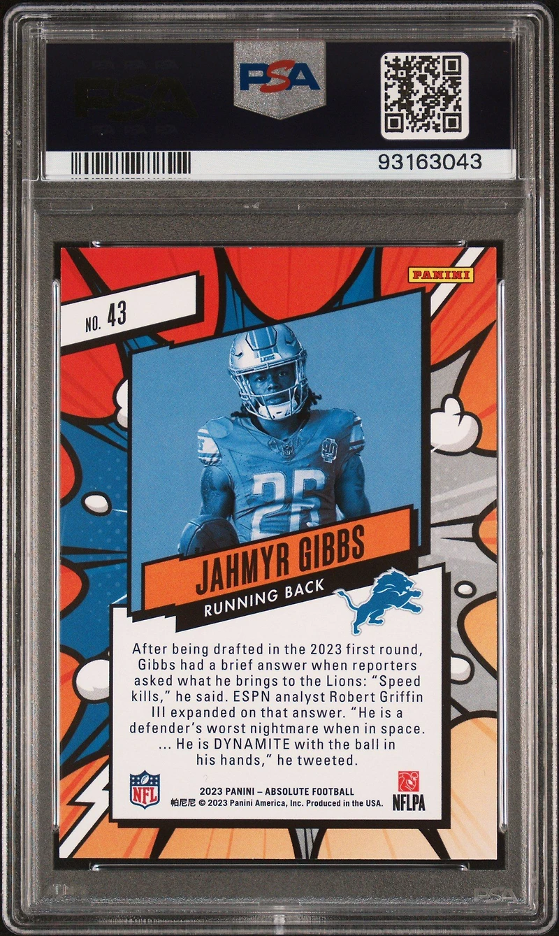 2023 Panini Absolute Explosive 43 Jahmyr Gibbs PSA 9