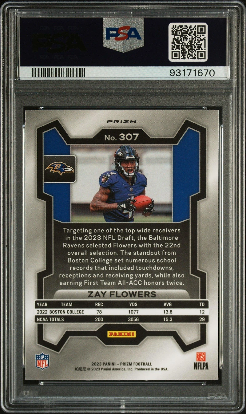2023 Panini Prizm 307 Zay Flowers Orange Ice PSA 10