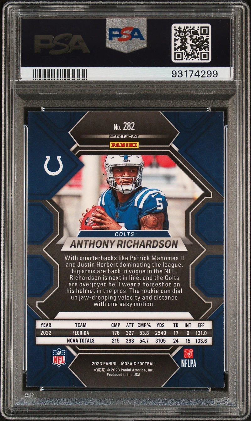 2023 Panini Mosaic 282 Anthony Richardson Camo Pink PSA 9