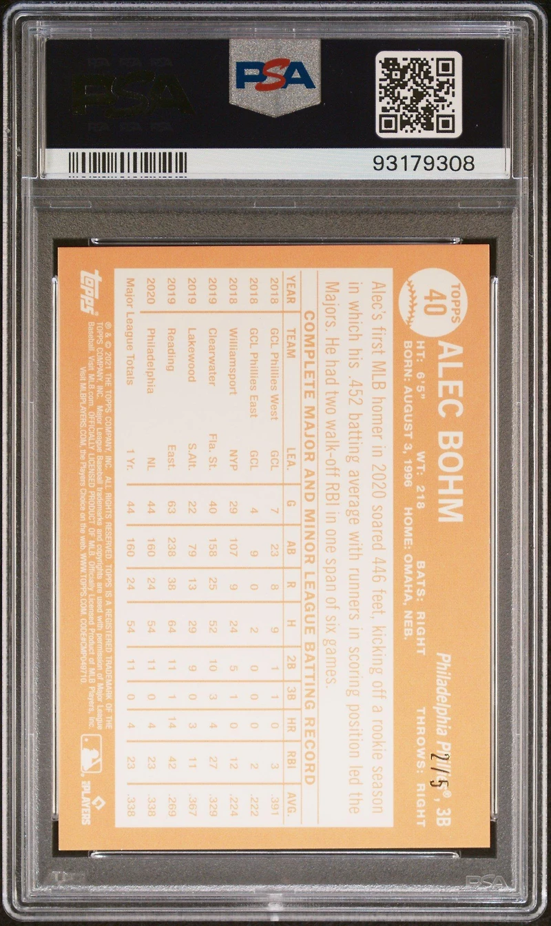 2021 Topps All-star Rookie Cup 40 Alec Bohm Red Foil PSA 9