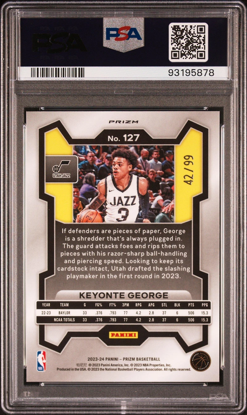 2023 Panini Prizm 127 Keyonte George Purple Prizm PSA 10