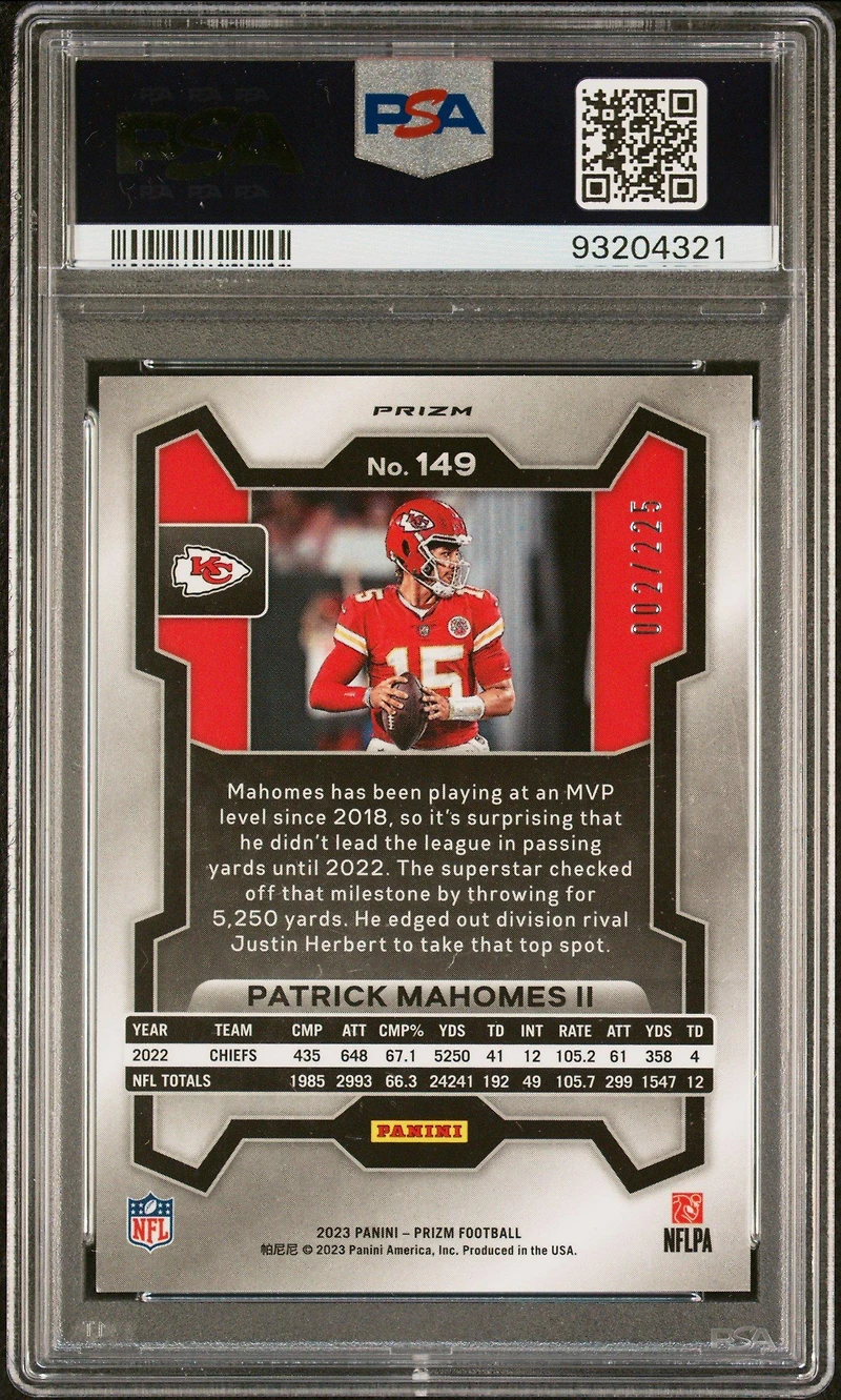 2023 Panini Prizm 149 Patrick Mahomes Ii Purple Ice PSA 10