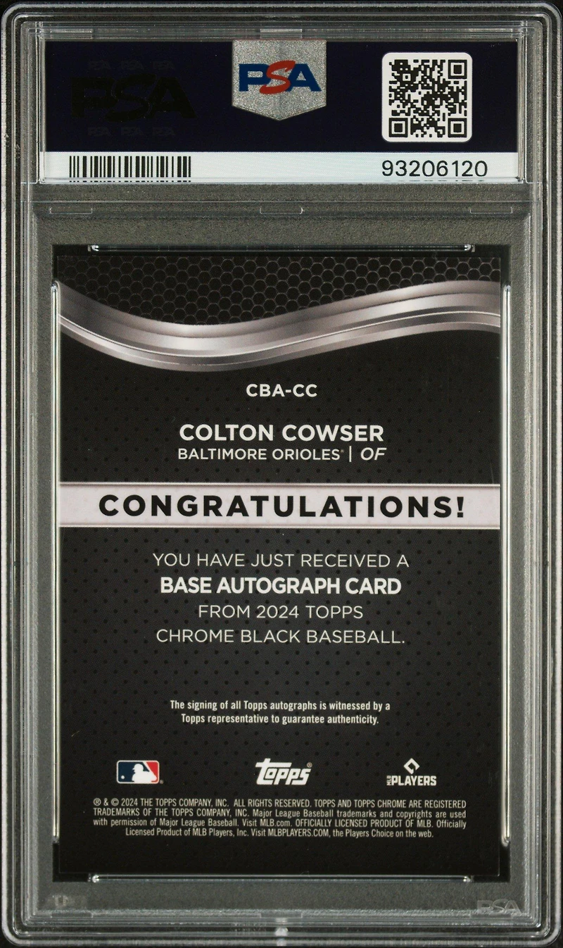2024 Topps Chrome Black Autographs Cc Colton Cowser PSA 10