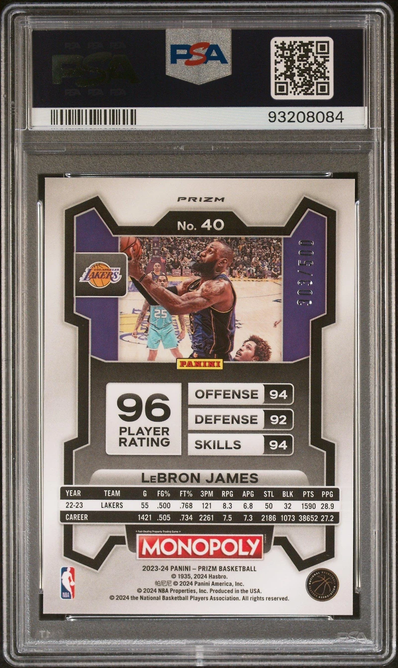 2023 Panini Prizm Monopoly 40 Lebron James Gold Millionaire Shimmer PSA