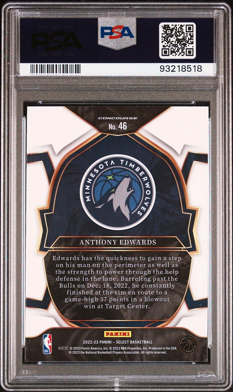 2022 Panini Select 46 Anthony Edwards Blue PSA 10