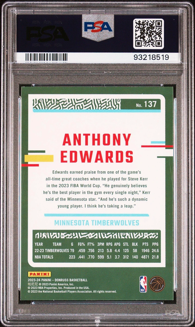 2023 Panini Donruss 137 Anthony Edwards PSA 9