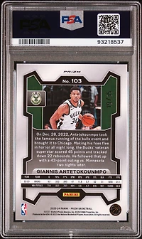 2023 Panini Prizm 103 Giannis Antetokounmpo Purple Pulsar PSA 9