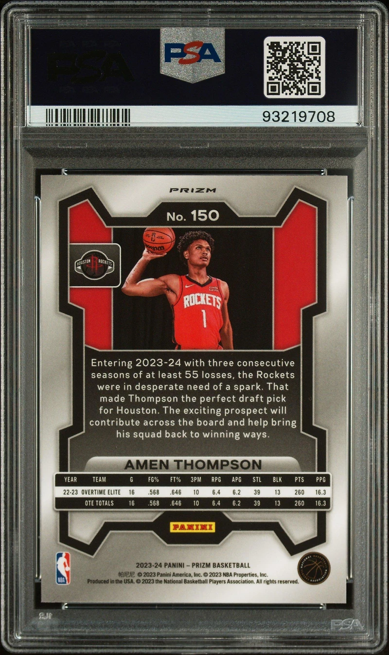 2023 Panini Prizm 150 Amen Thompson Silver Prizm PSA 9