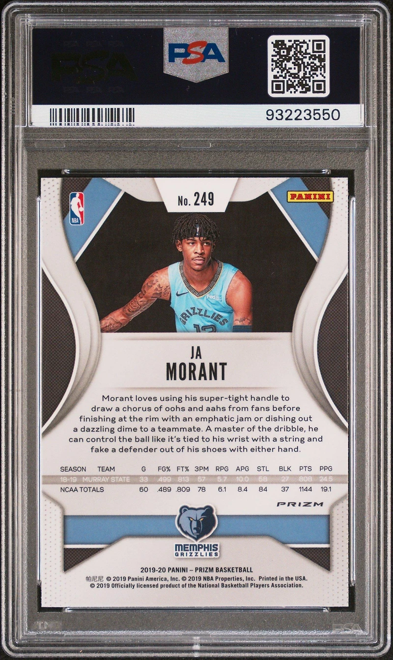 2019 Panini Prizm 249 Ja Morant Orange Ice PSA 9