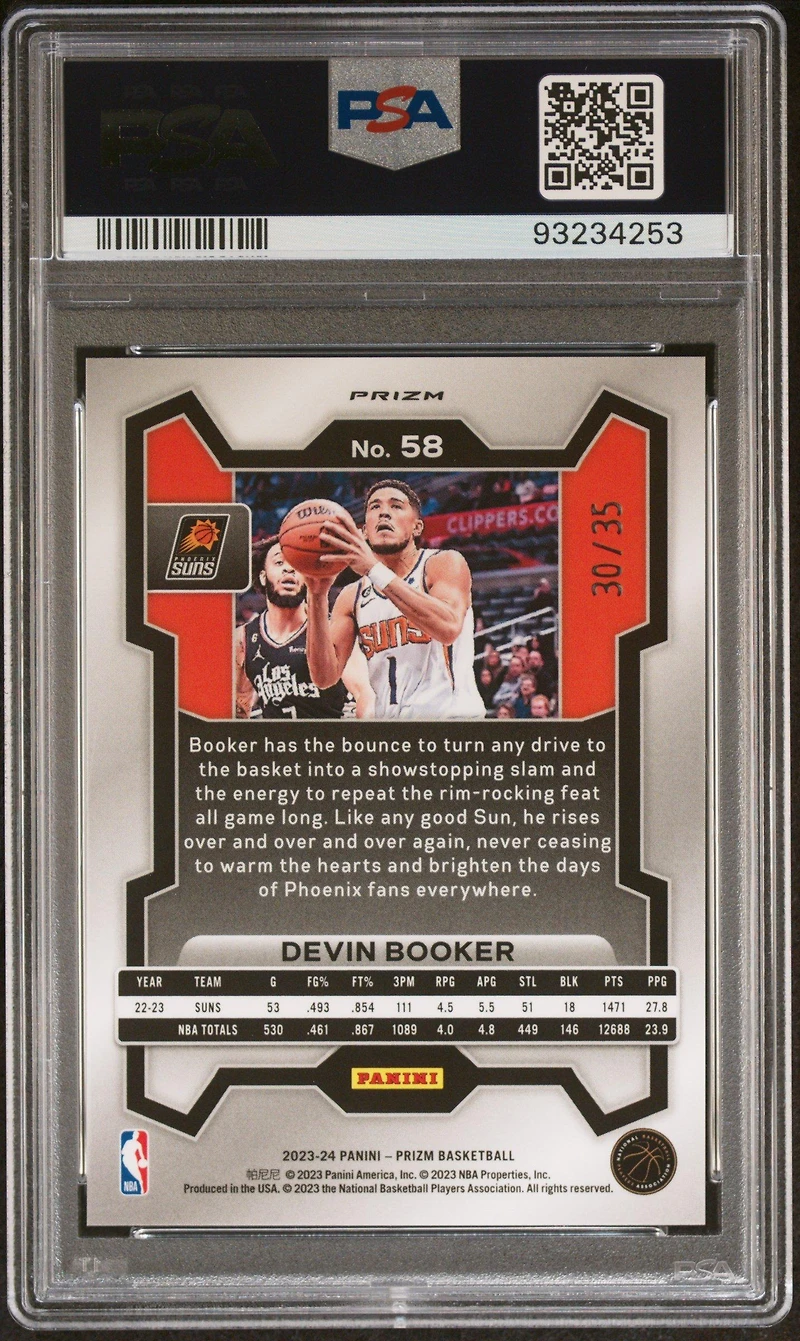 2023 Panini Prizm 58 Devin Booker Blue Shimmer Fotl PSA 10