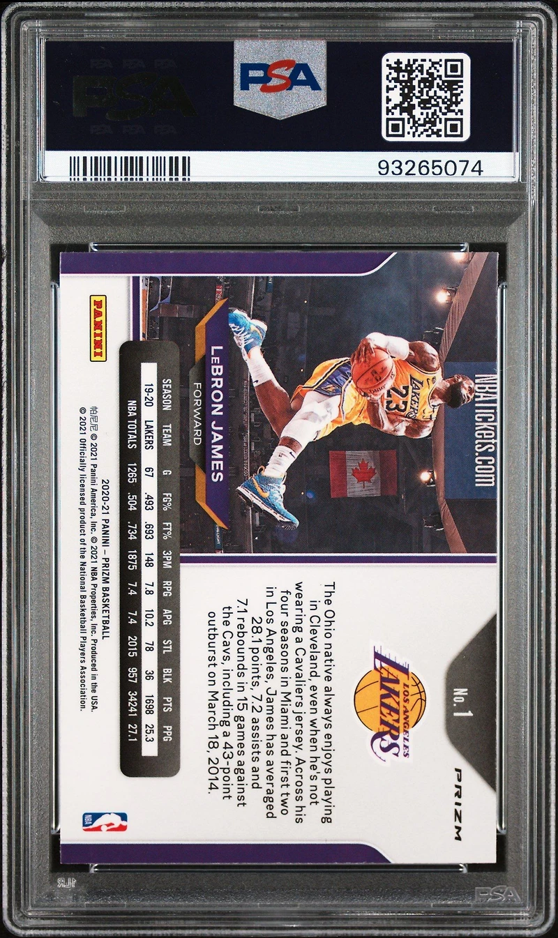 2020 Panini Prizm 1 Lebron James Ruby Wave PSA 9