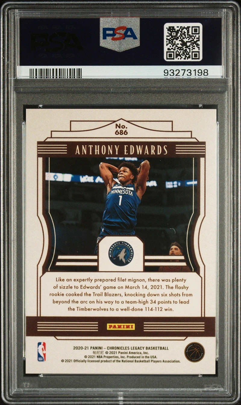 2020 Panini Chronicles 686 Anthony Edwards Green Ice PSA 10