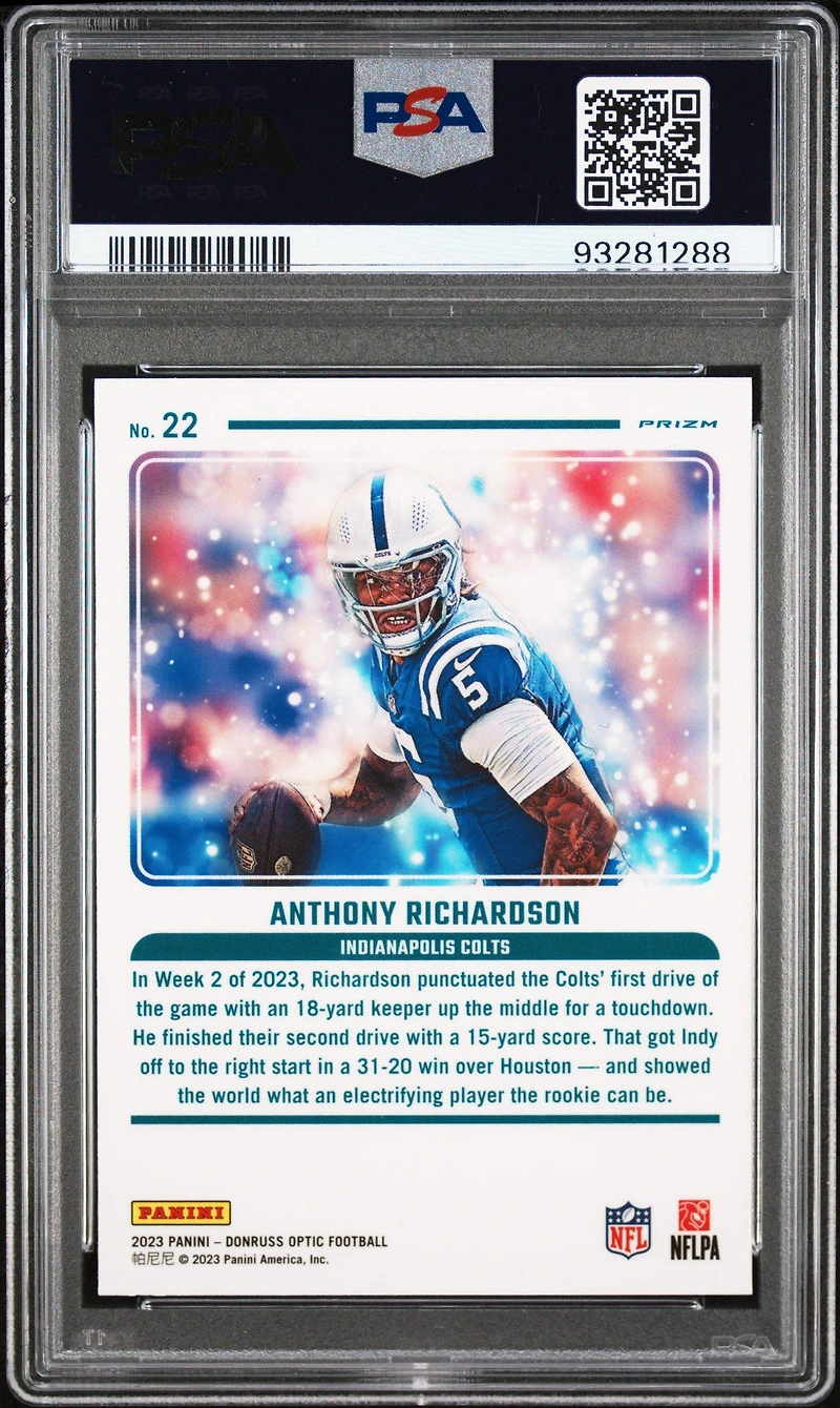 2023 Panini Donruss Optic Mythical 22 Anthony Richardson PSA