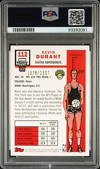 2007 Topps 112 Kevin Durant 1957-58 Variation-gold PSA 8