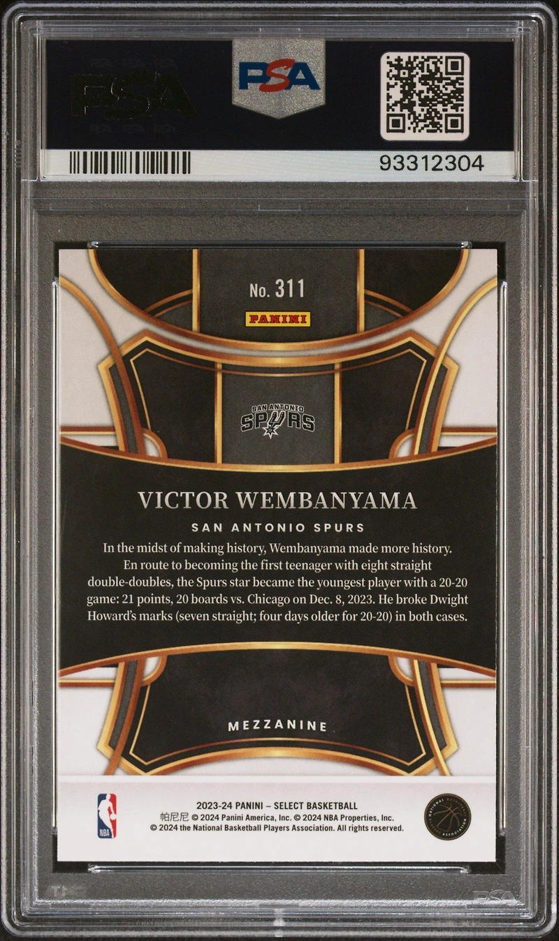 2023 Panini Select 311 Victor Wembanyama PSA 10