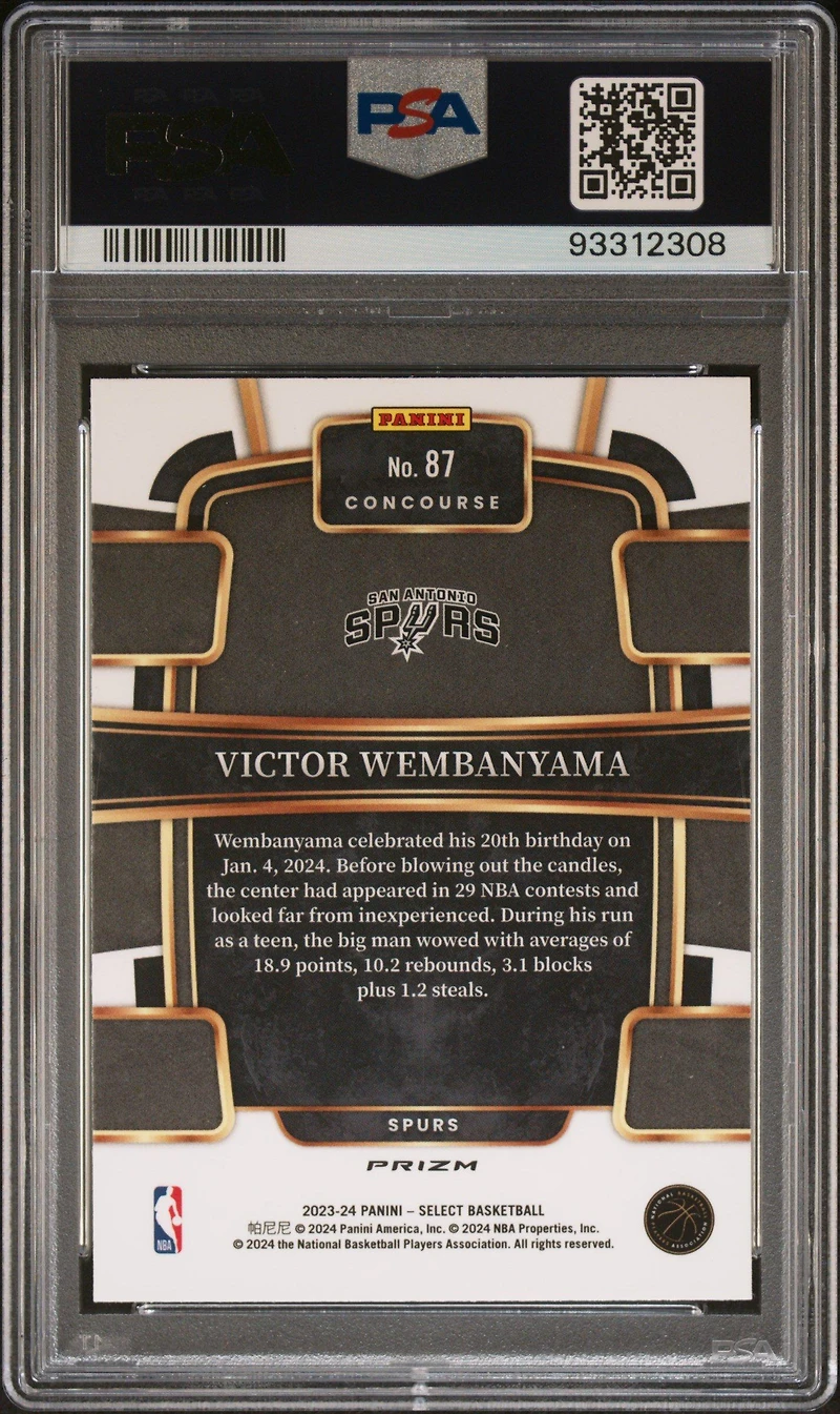 2023 Panini Select 87 Victor Wembanyama Red Cracked Ice PSA 10