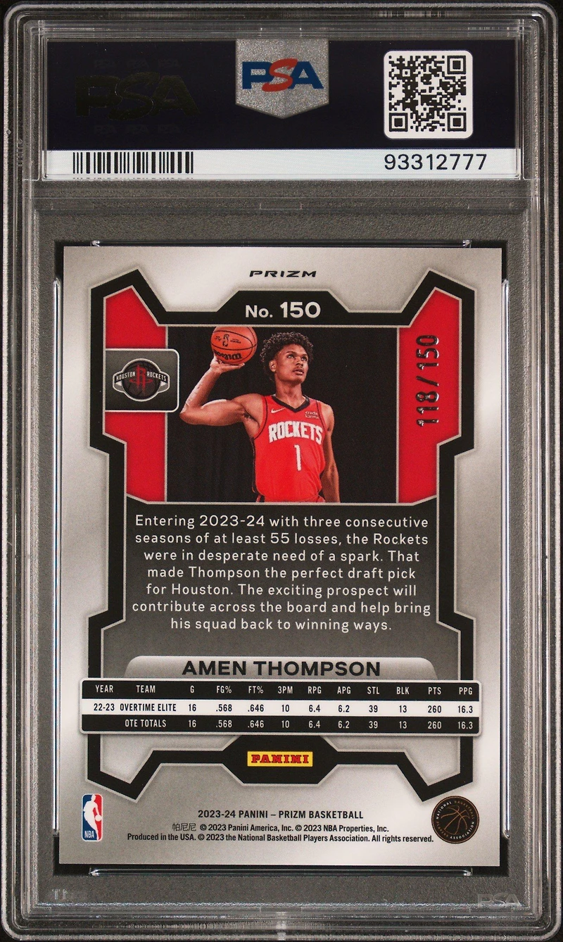 2023 Panini Prizm 150 Amen Thompson Blue Fast Break PSA 9