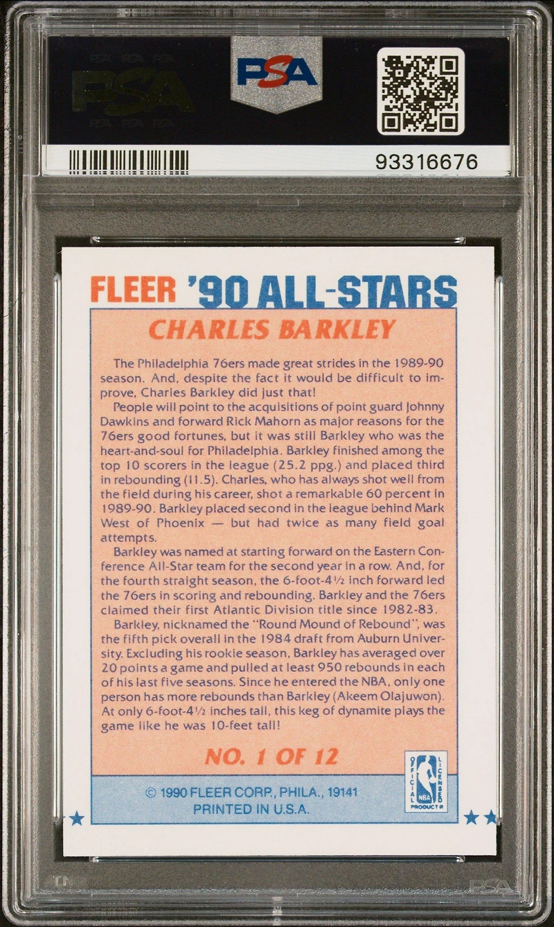 1990 Fleer All-stars 1 Charles Barkley PSA 10