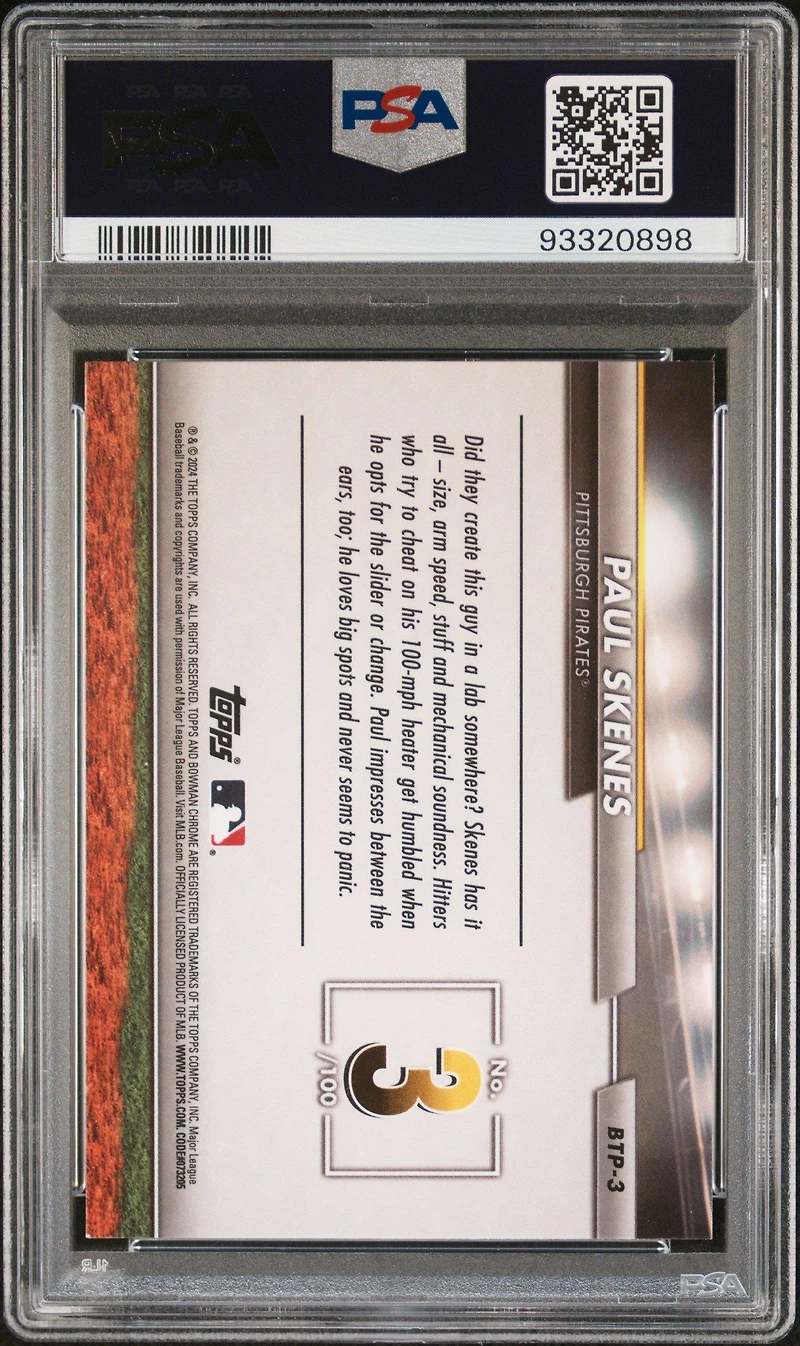 2024 Bowman Bowman Scouts' Top 100 Btp3 Paul Skenes PSA 10