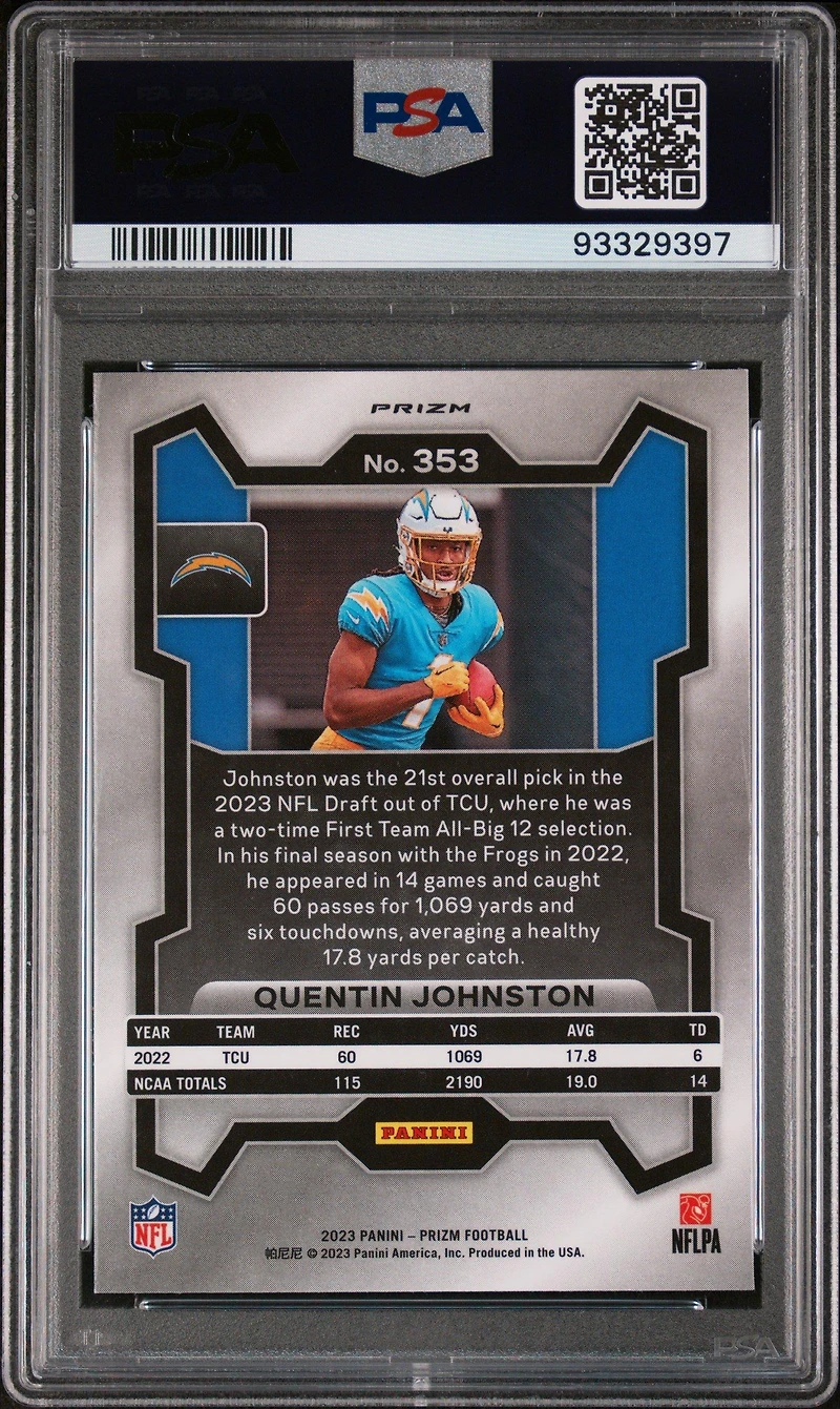 2023 Panini Prizm 353 Quentin Johnston Orange Ice PSA 10