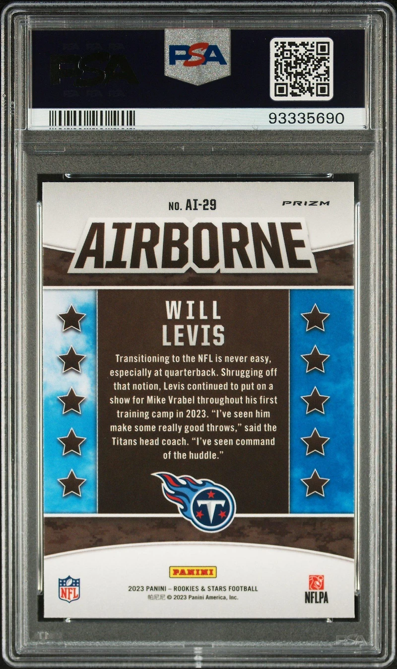 2023 Panini Rookies & Stars Airborne Ai29 Will Levis Red Plaid PSA 10