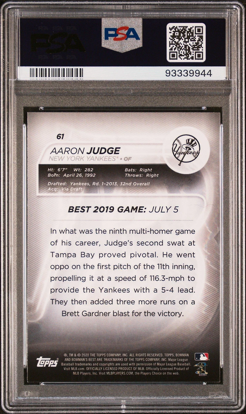 2020 Bowman's Best 61 Aaron Judge PSA 10