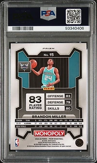 2023 Panini Prizm Monopoly 15 Brandon Miller Dice PSA 10