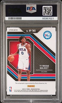 2020 Panini Prizm Rookie Penmanship Rptmx Tyrese Maxey Silver Prizm PSA 9