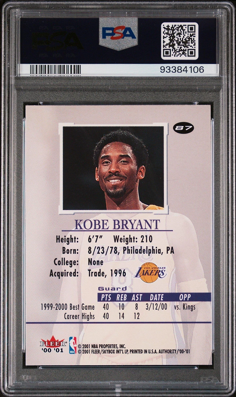 2000 Fleer Authority 87 Kobe Bryant PSA 10