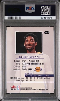 2000 Fleer Authority 87 Kobe Bryant PSA 10