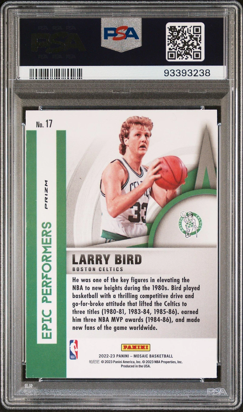 2022 Panini Mosaic Epic Performers 17 Larry Bird Green PSA 10