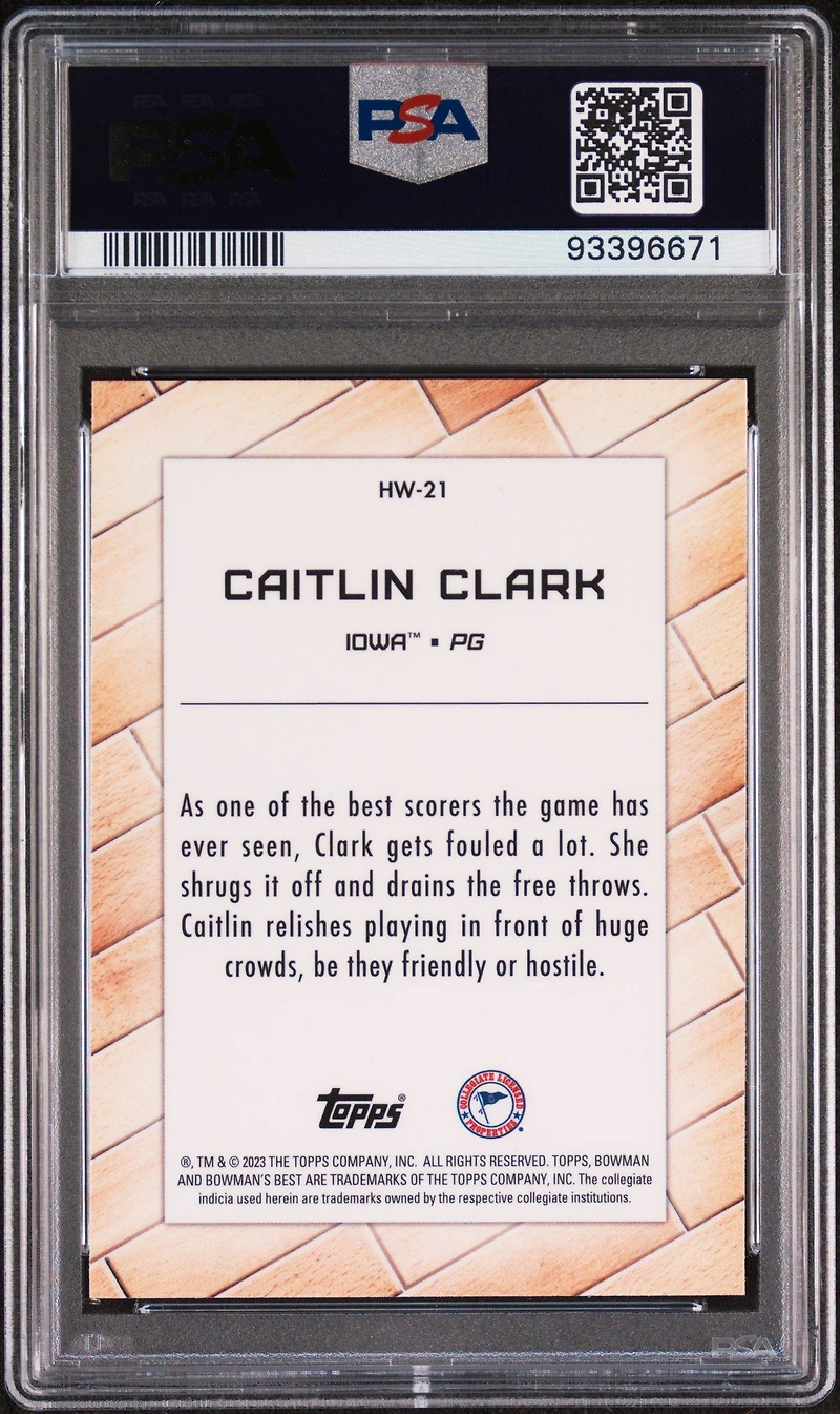 2022 Bowman University Best Hardwood Warriors Hw21 Caitlin Clark PSA 9