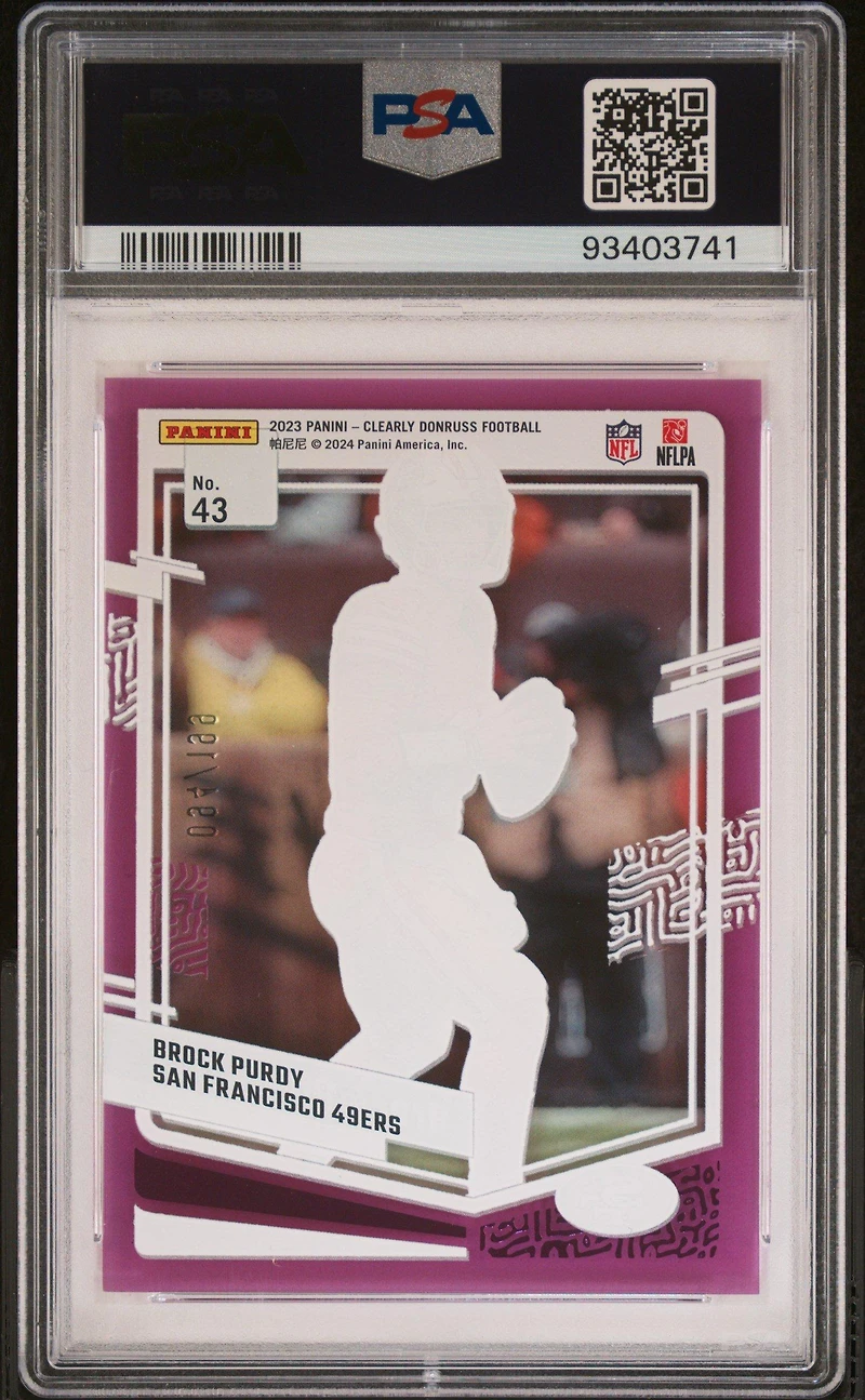 2023 Panini Clearly Donruss 43 Brock Purdy Purple PSA 10