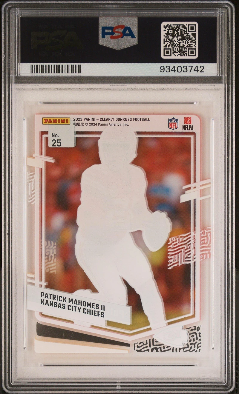 2023 Panini Clearly Donruss 25 Patrick Mahomes Ii PSA 10