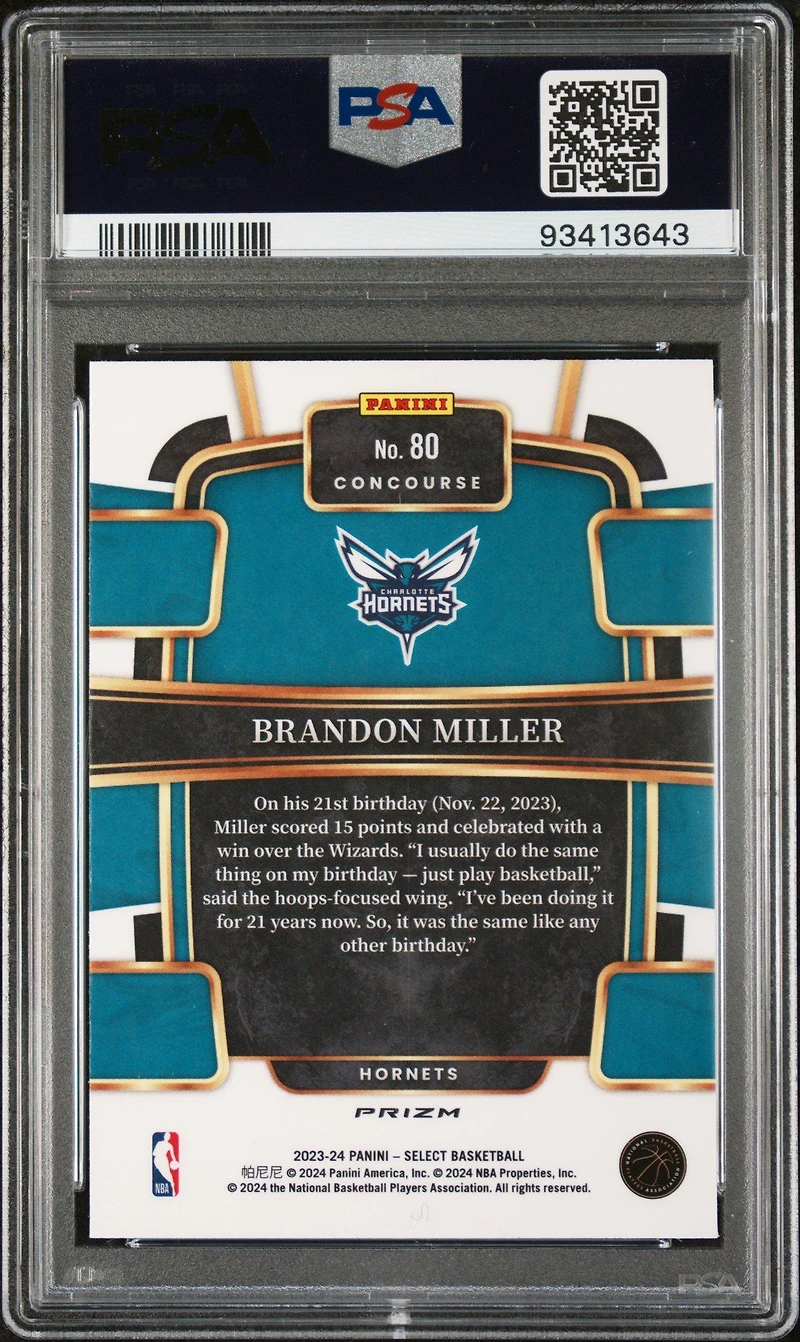 2023 Panini Select 80 Brandon Miller Red Cracked Ice PSA 10