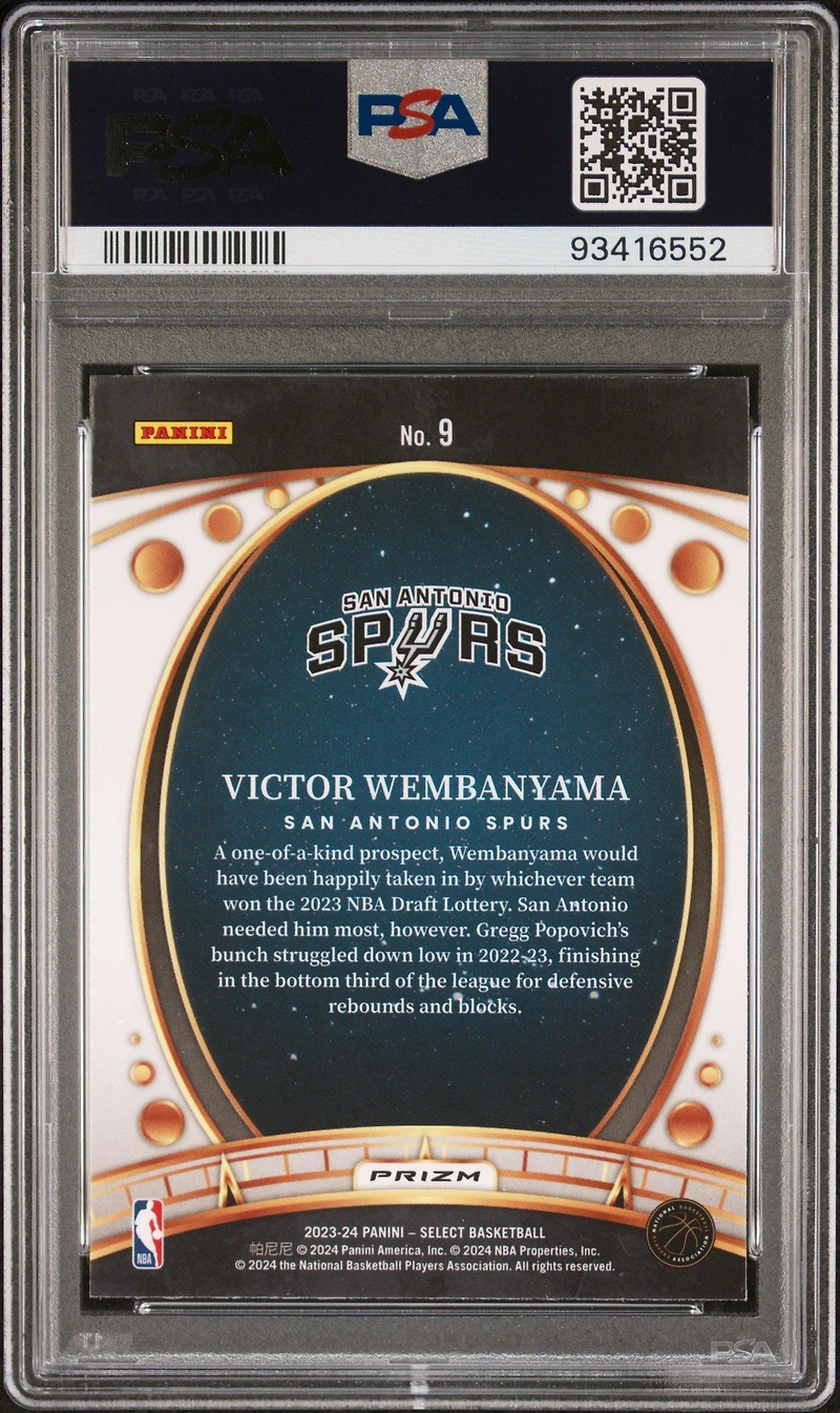 2023 Panini Select Lodestars 9 Victor Wembanyama Tectonic Prizm PSA 9