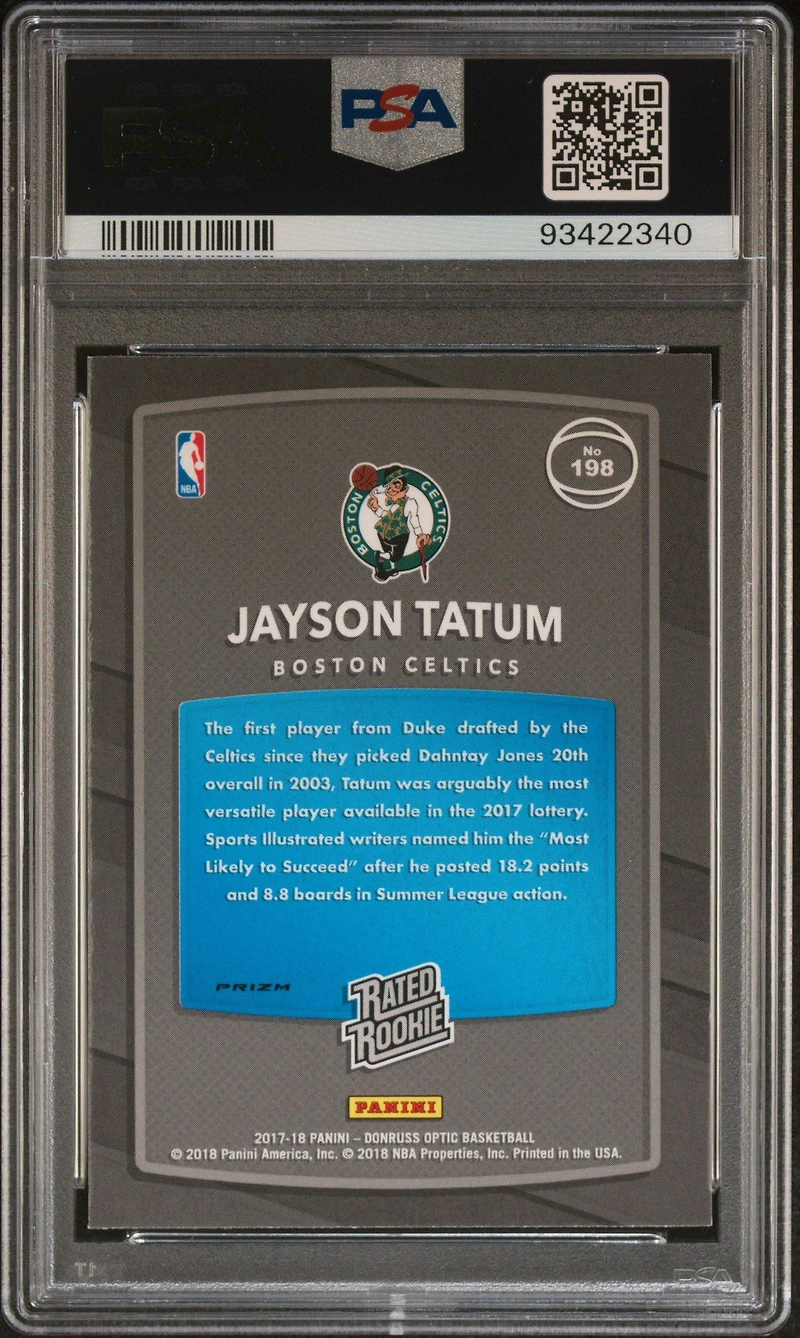 2017 Panini Donruss Optic 198 Jayson Tatum Holo PSA 10