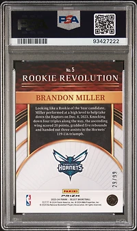 2023 Panini Select Rookie Revolution 5 Brandon Miller Pink Cracked Ice PSA 10