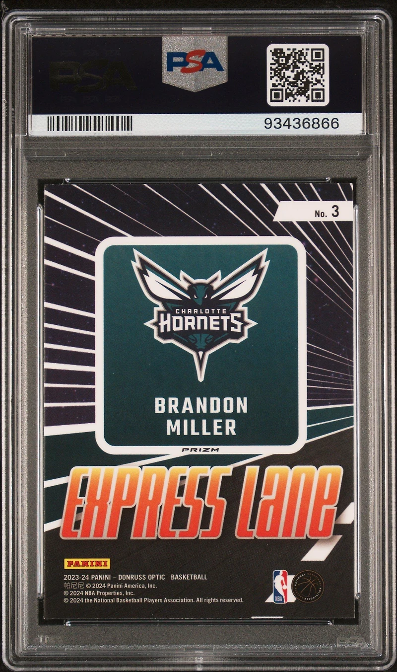 2023 Panini Donruss Optic Express Lane 3 Brandon Miller Purple PSA 10