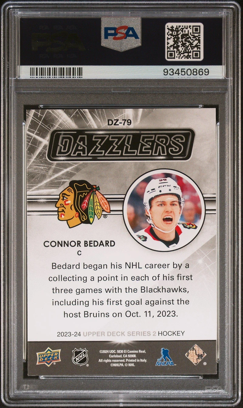 2023 Upper Deck Dazzlers Dz79 Connor Bedard Orange PSA