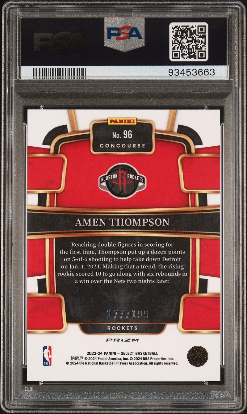 2023 Panini Select 96 Amen Thompson Red Prizm PSA 10