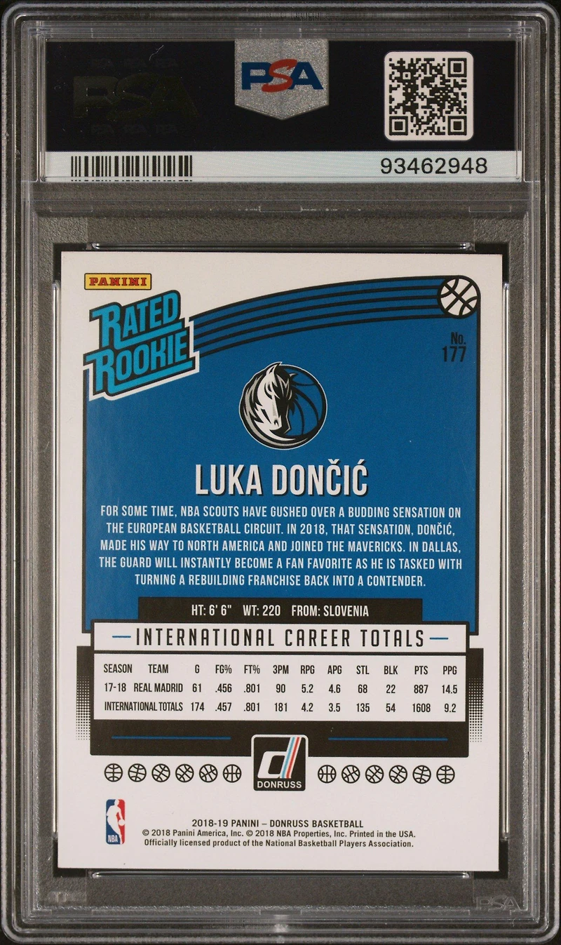 2018 Panini Donruss 177 Luka Doncic Orange Laser PSA 9