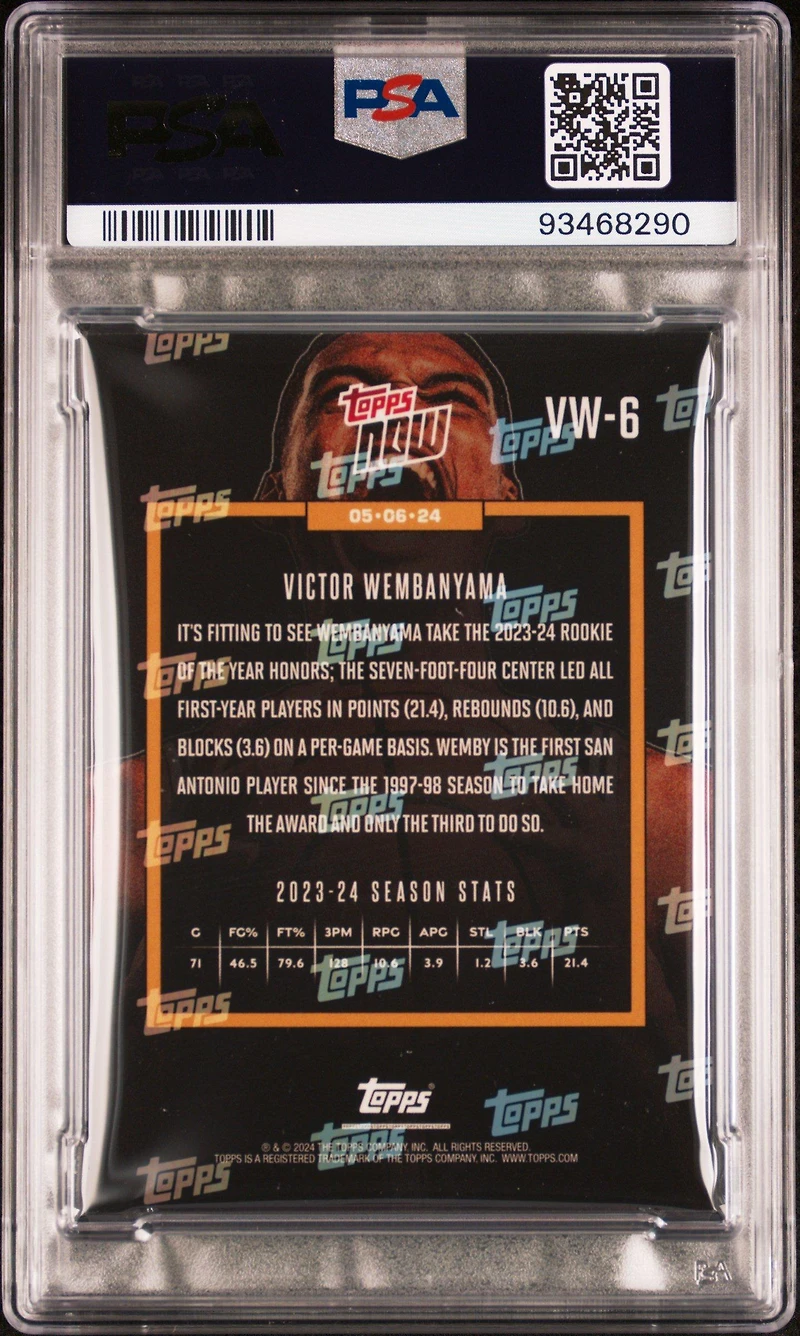 2023 Topps Now Vw6 Victor Wembanyama PSA 10