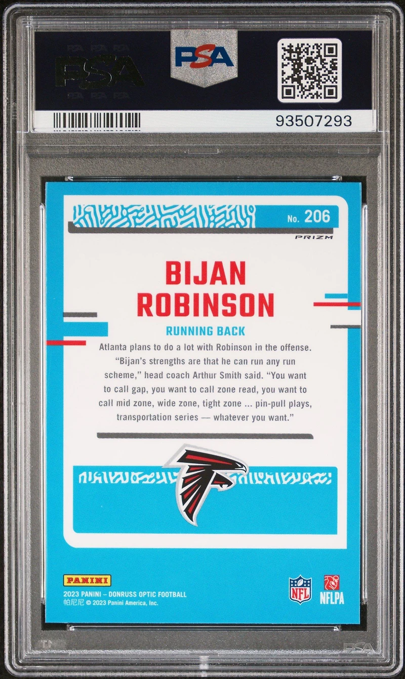 2023 Panini Donruss Optic 206 Bijan Robinson Purple Shock PSA 10