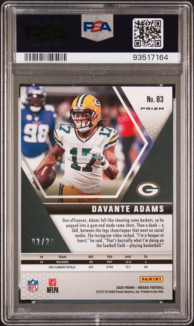 2020 Panini Mosaic 83 Davante Adams No Huddle Pink PSA 9