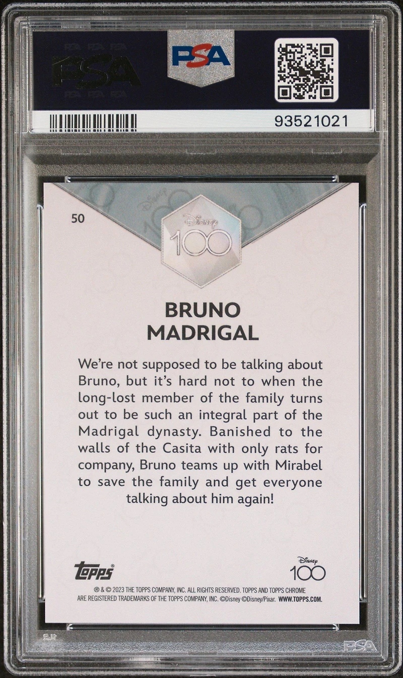 2023 Topps Chrome Disney100 50 Bruno Madrigal Purple PSA 10