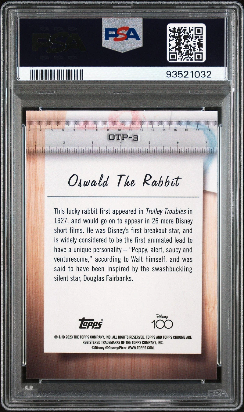 2023 Topps Chrome Disney100 Off The Page Otp3 Oswald The Rabbit Red & Black Wave PSA 10